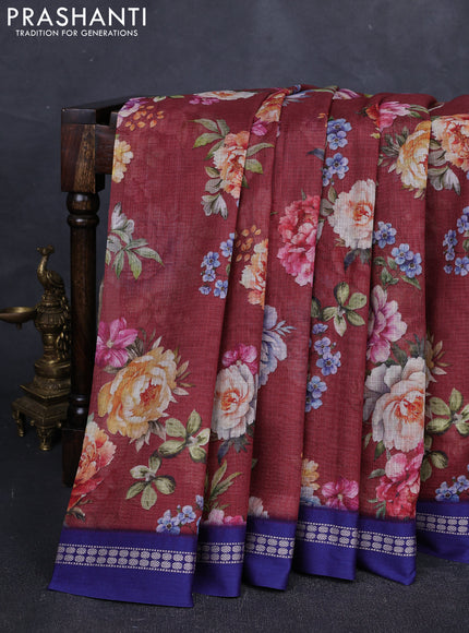 Maroon & blue  Kota Silk Cotton Saree - Floral Prints