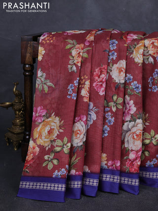 Maroon & blue  Kota Silk Cotton Saree - Floral Prints