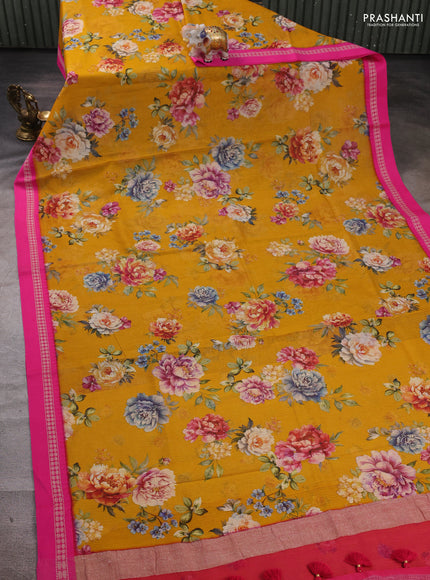 Yellow & pink  Kota Silk Cotton Saree - Floral Prints