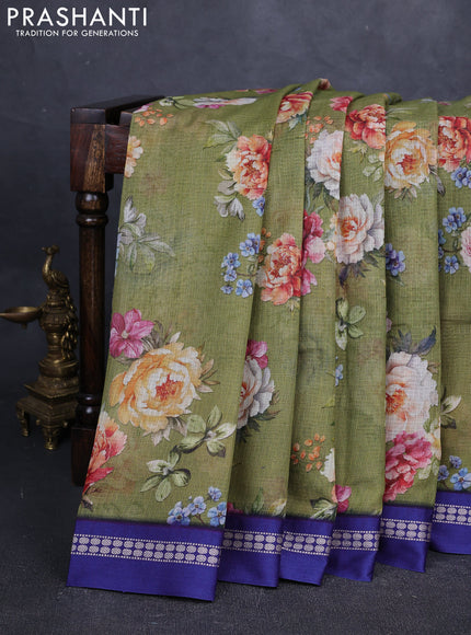 Mehendi green & blue  Kota Silk Cotton Saree - Floral Prints