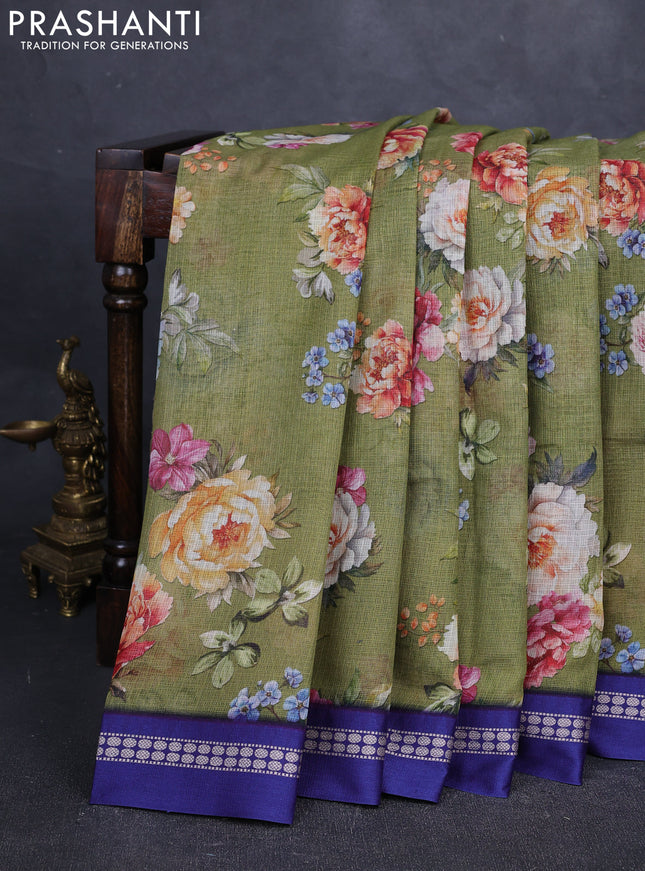Mehendi green & blue  Kota Silk Cotton Saree - Floral Prints