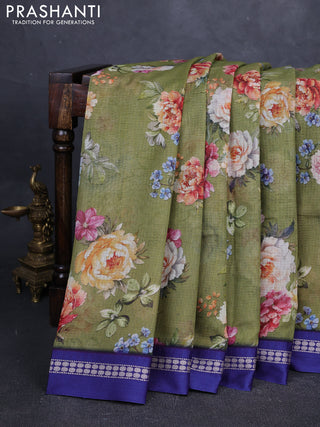 Mehendi green & blue  Kota Silk Cotton Saree - Floral Prints