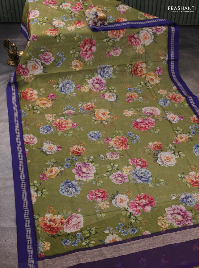 Mehendi green & blue  Kota Silk Cotton Saree - Floral Prints