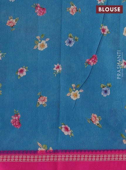 Blue & Pink  Kota Silk Cotton Saree - Floral Prints