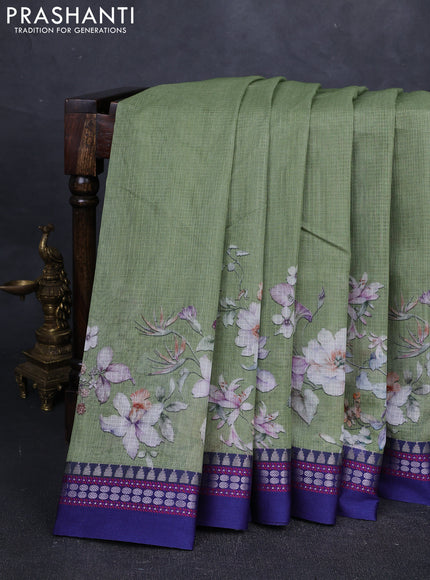 Green & Blue  Kota Silk Cotton Saree - Floral Prints