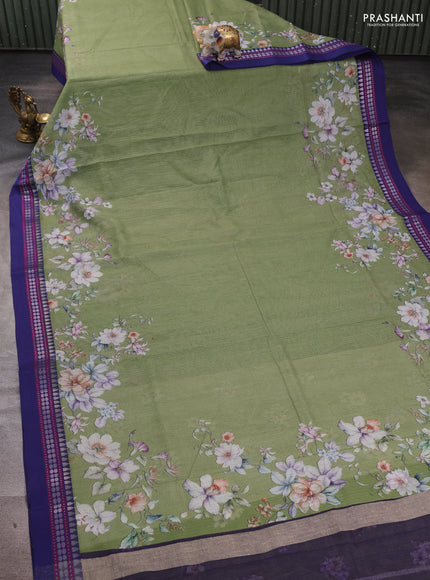 Green & Blue  Kota Silk Cotton Saree - Floral Prints
