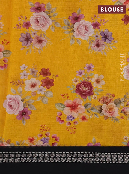 Yellow & Black  Kota Silk Cotton Saree - Floral Prints