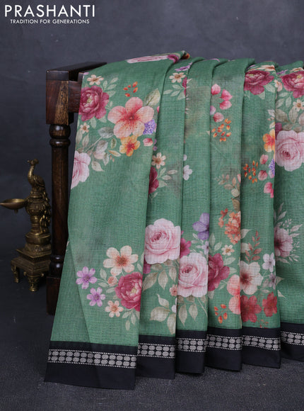 Green & Black  Kota Silk Cotton Saree - Floral Prints