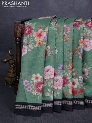 Green & Black  Kota Silk Cotton Saree - Floral Prints