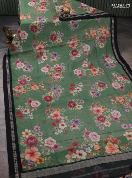 Green & Black  Kota Silk Cotton Saree - Floral Prints