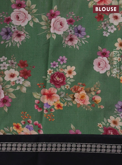 Green & Black  Kota Silk Cotton Saree - Floral Prints
