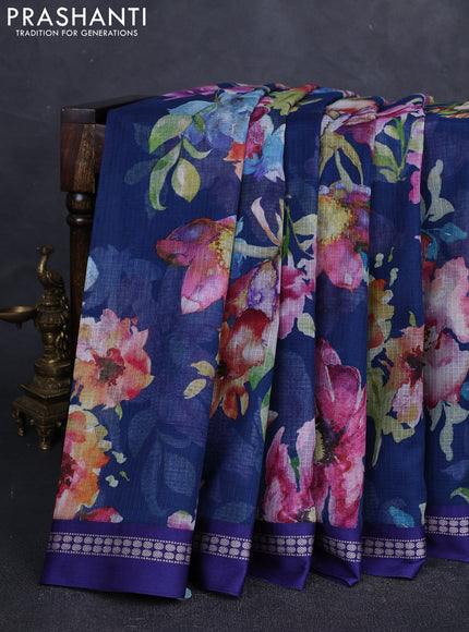 Peacock blue & Blue  Kota Silk Cotton Saree - Floral Prints