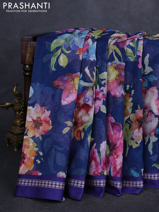 Peacock blue & Blue  Kota Silk Cotton Saree - Floral Prints