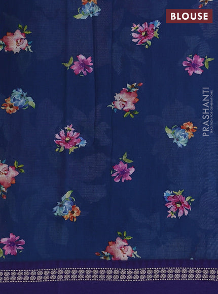 Peacock blue & Blue  Kota Silk Cotton Saree - Floral Prints
