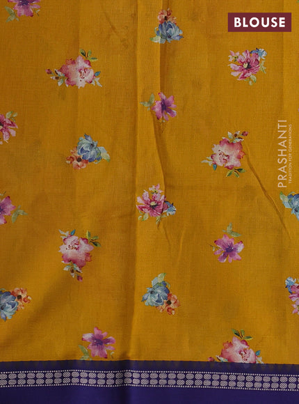 Yellow & Blue  Kota Silk Cotton Saree - Floral Prints