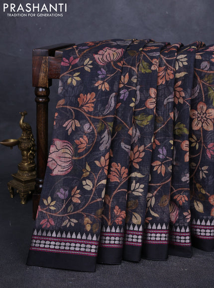 Black  Kota Silk Cotton Saree - Floral Prints