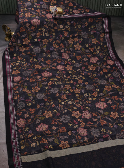 Black  Kota Silk Cotton Saree - Floral Prints