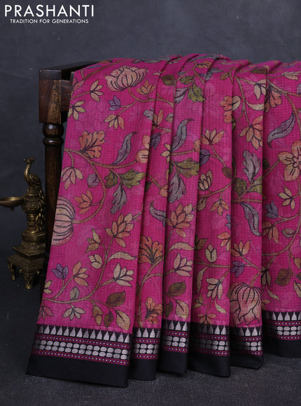 Pink & black  Kota Silk Cotton Saree - Floral Prints