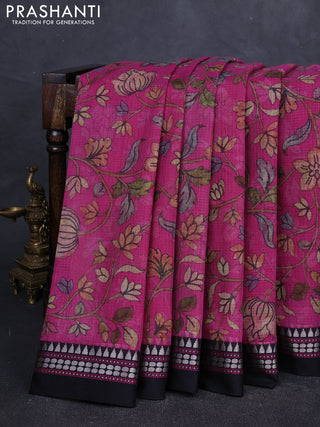 Pink & black  Kota Silk Cotton Saree - Floral Prints