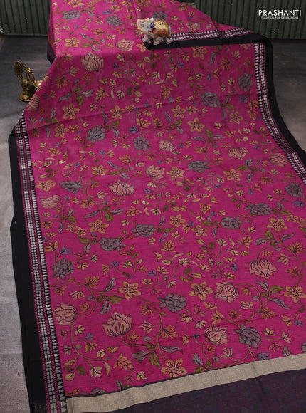 Pink & black  Kota Silk Cotton Saree - Floral Prints
