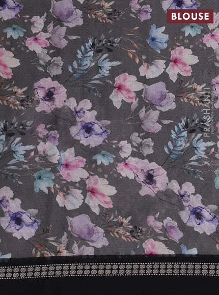 Grey & Black  Kota Silk Cotton Saree - Floral Prints