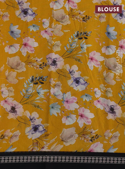 Mustard Yellow & Black  Kota Silk Cotton Saree - Floral Prints