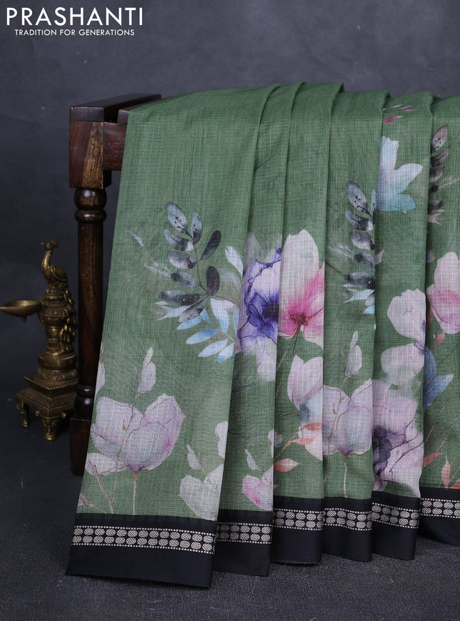 Green & black  Kota Silk Cotton Saree - Floral Prints