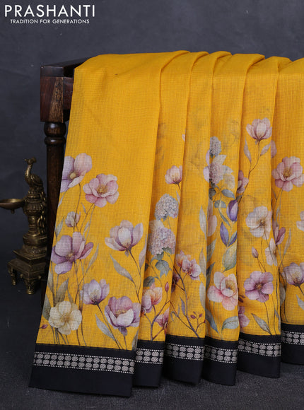 Yellow & Black  Kota Silk Cotton Saree - Floral Prints