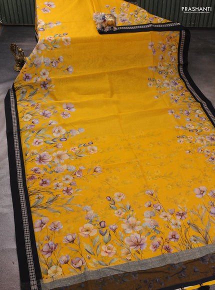 Yellow & Black  Kota Silk Cotton Saree - Floral Prints