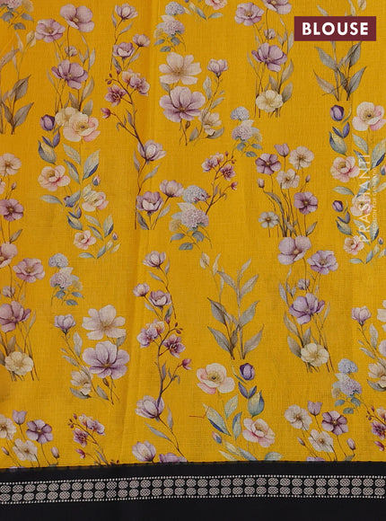 Yellow & Black  Kota Silk Cotton Saree - Floral Prints