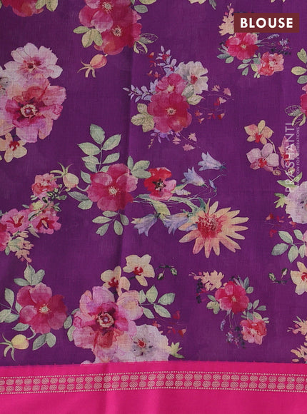Pink & Black Kota Silk Cotton Saree - Floral Prints