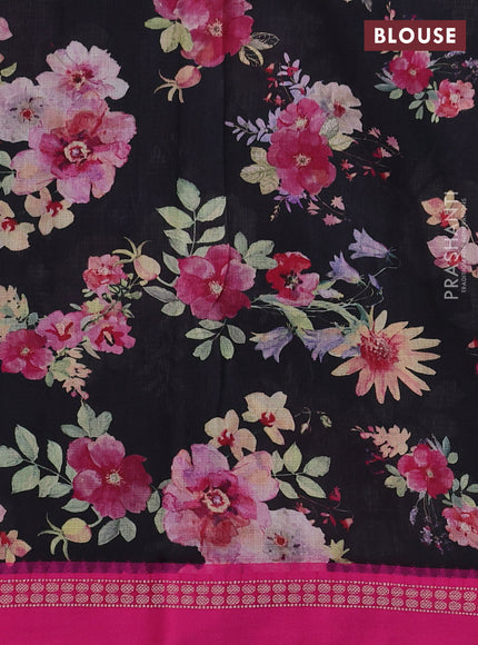 Black & Pink Kota Silk Cotton Saree - Floral Prints