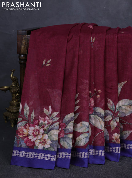 Green  & Black Kota Silk Cotton Saree - Floral Prints