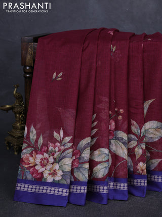 Green  & Black Kota Silk Cotton Saree - Floral Prints