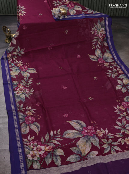 Green  & Black Kota Silk Cotton Saree - Floral Prints