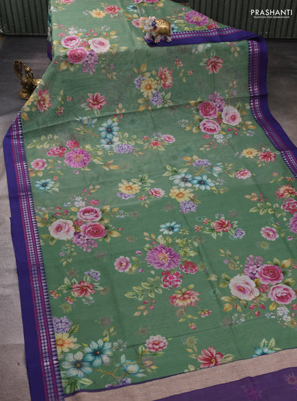 Purple  & Pink Kota Silk Cotton Saree - Floral Prints