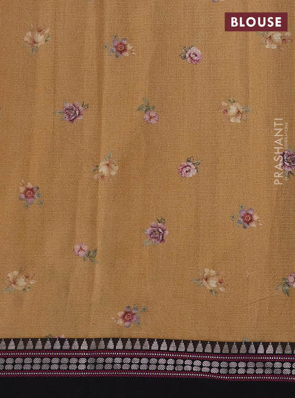 Sandal & Black  Kota Silk Cotton Saree -Floral Prints