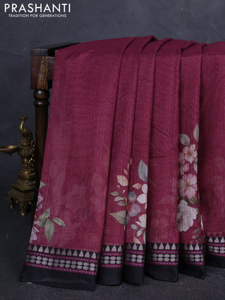 Wine  & Black  Kota Silk Cotton Saree - Floral Prints