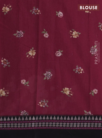 Wine  & Black  Kota Silk Cotton Saree - Floral Prints