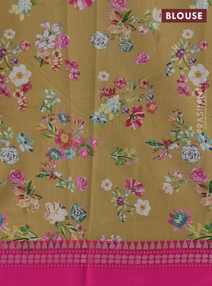 Elaichi Green & Pink Kota Silk Cotton Saree - Floral Prints