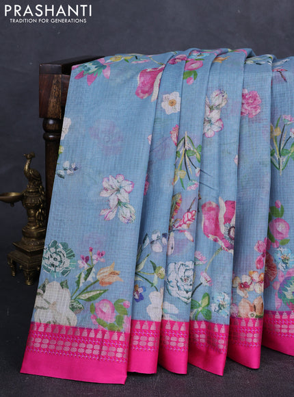 Cs Blue & Pink  Kota Silk Cotton Saree - Floral Prints