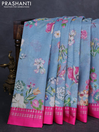 Cs Blue & Pink  Kota Silk Cotton Saree - Floral Prints