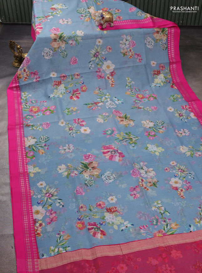 Cs Blue & Pink  Kota Silk Cotton Saree - Floral Prints