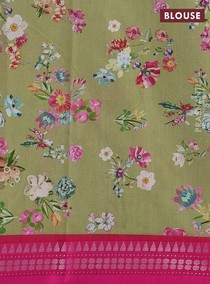 Pista Green & Pink  Kota Silk Cotton Saree - Floral Prints