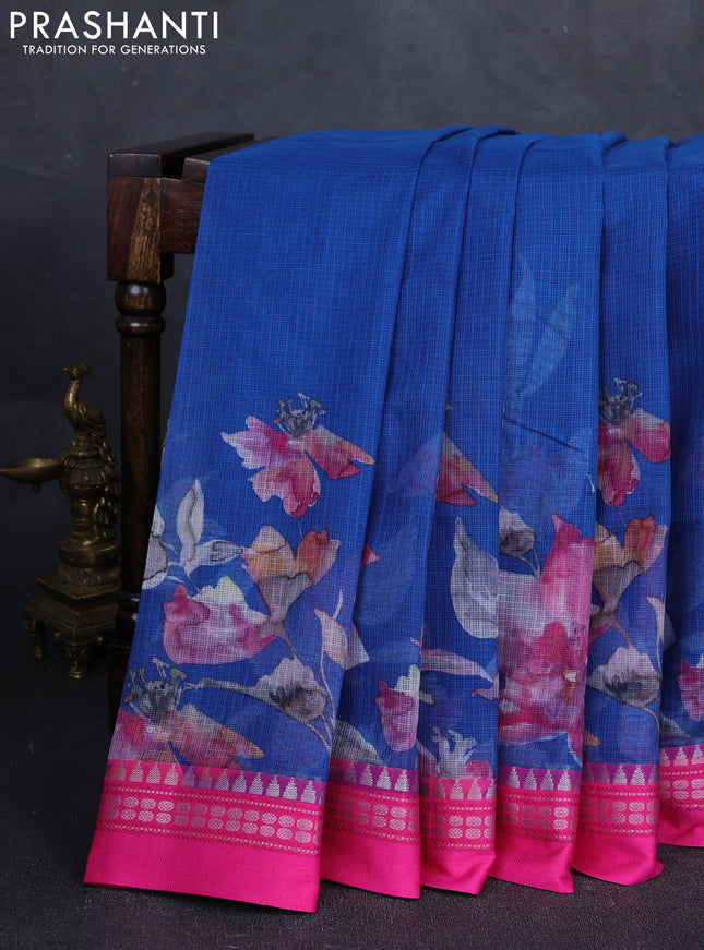 Purple & Pink Kota Silk Cotton Saree - Floral Prints