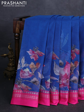 Purple & Pink Kota Silk Cotton Saree - Floral Prints
