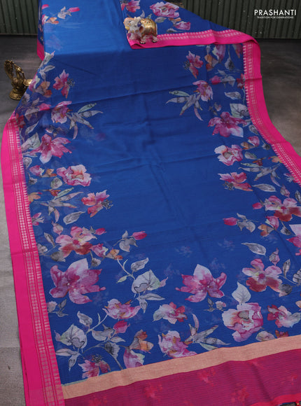 Purple & Pink Kota Silk Cotton Saree - Floral Prints