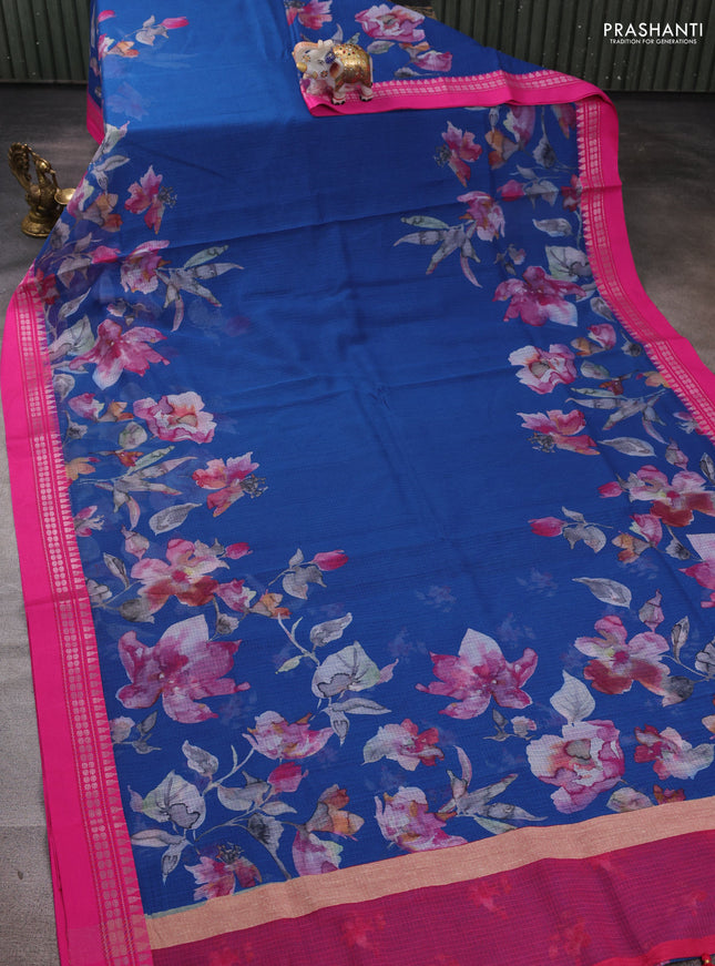Purple & Pink Kota Silk Cotton Saree - Floral Prints
