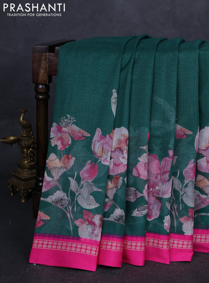 Green & Pink Kota Silk Cotton Saree - Floral Prints