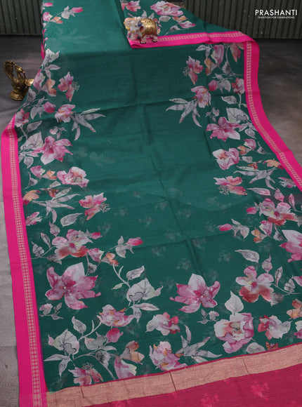 Green & Pink Kota Silk Cotton Saree - Floral Prints